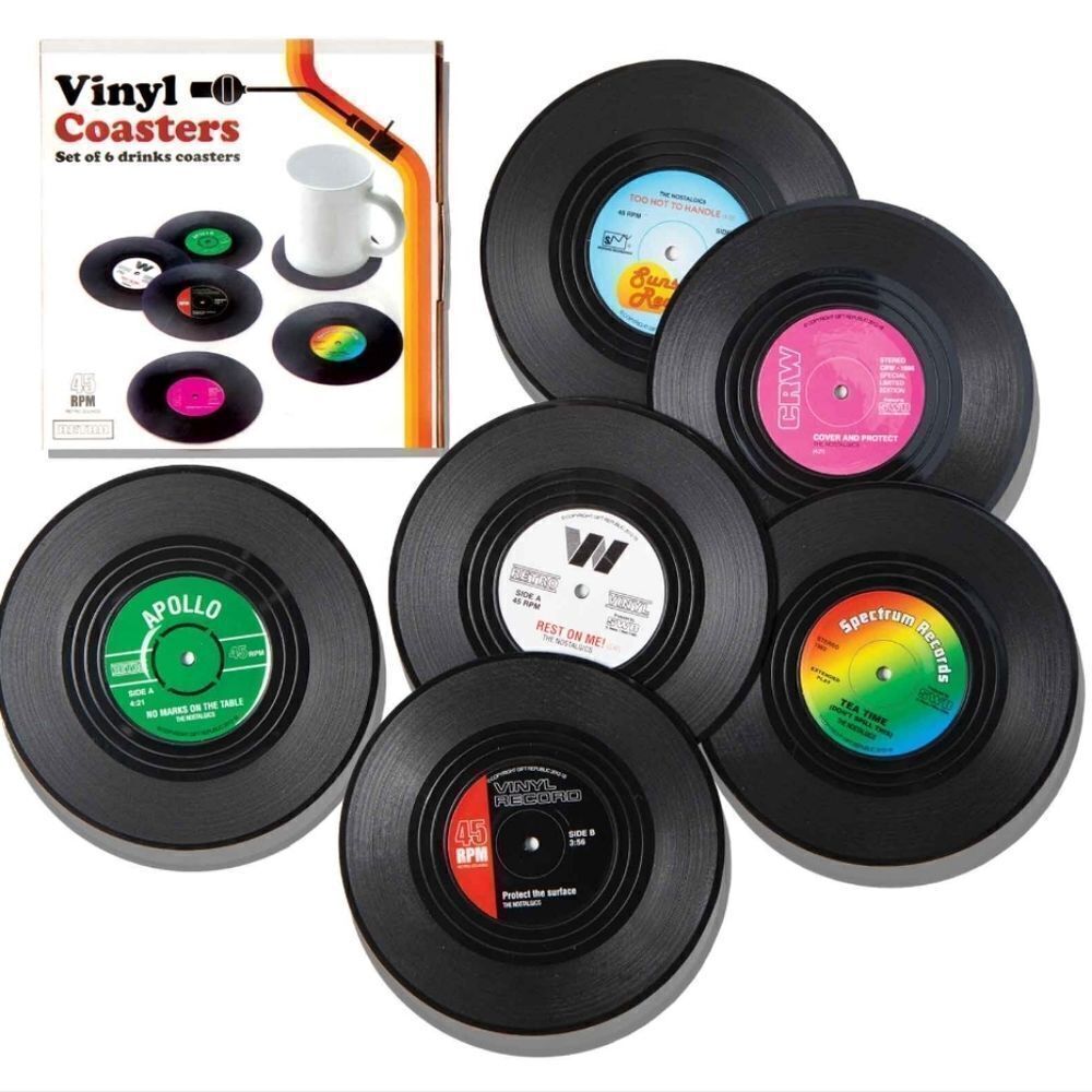 Vintage Vinyl Record Coasters – Retro 45s Novelty Drink Coaster Set Music Decor